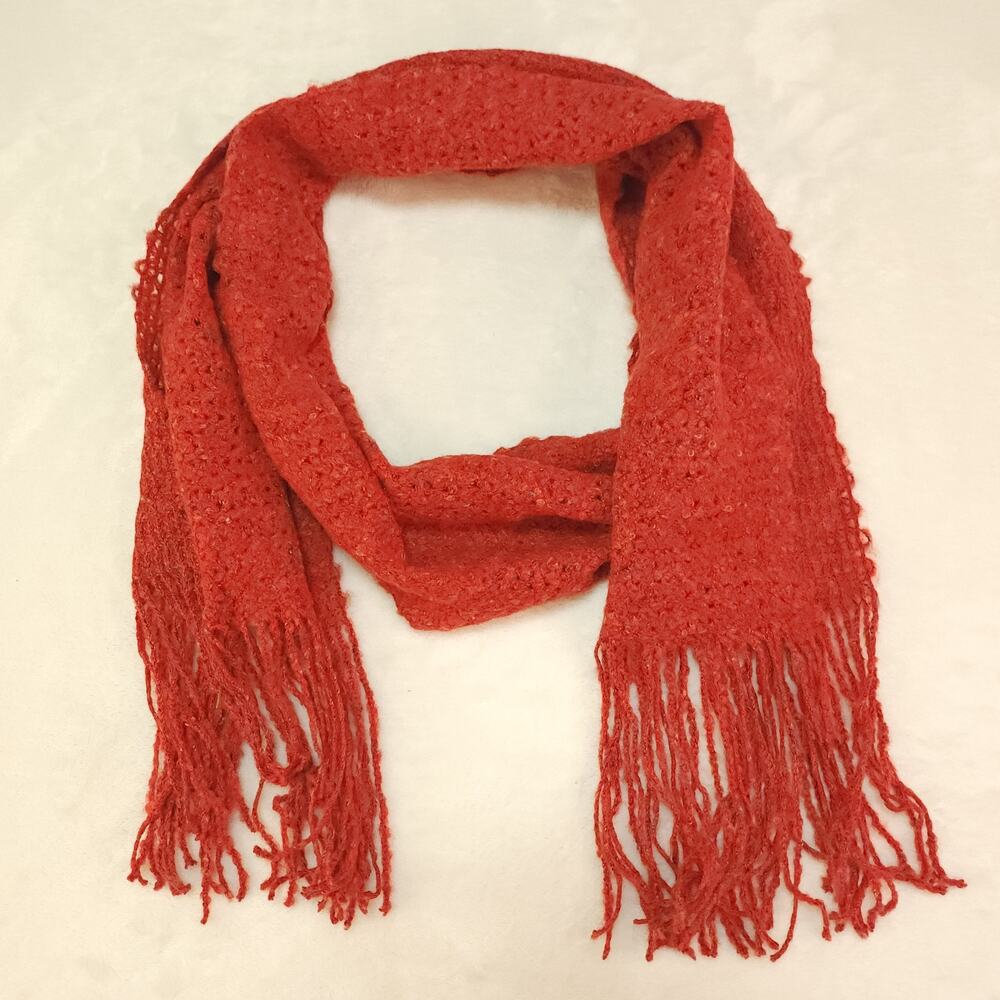 Red Orange Confetti Fringe Scarf Tassel Whimsi Boho Fairycore Bohemian Chunky